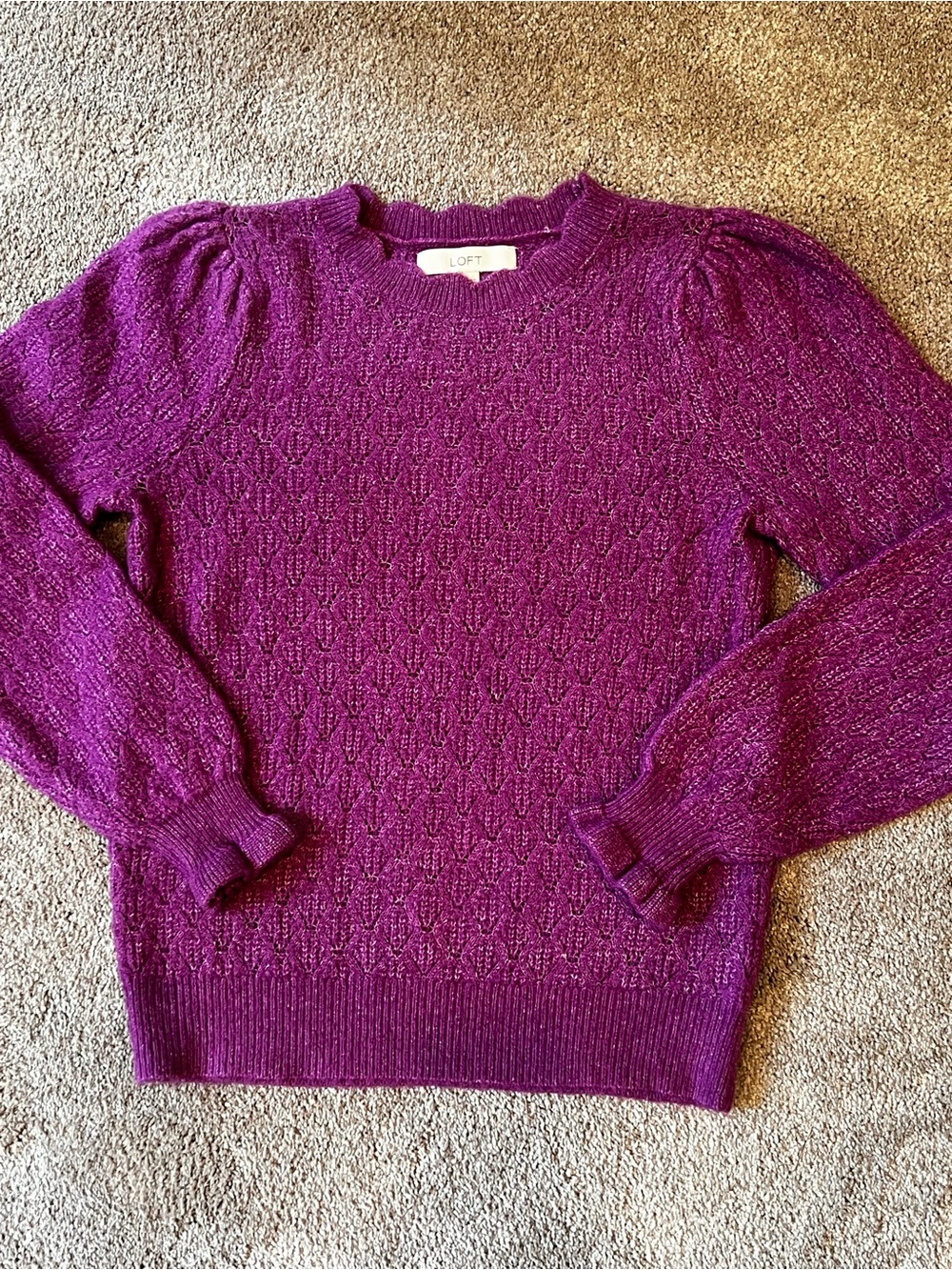 LOFT Women's Raspberry Textured Puff-Sleeve Sweater - Size S
